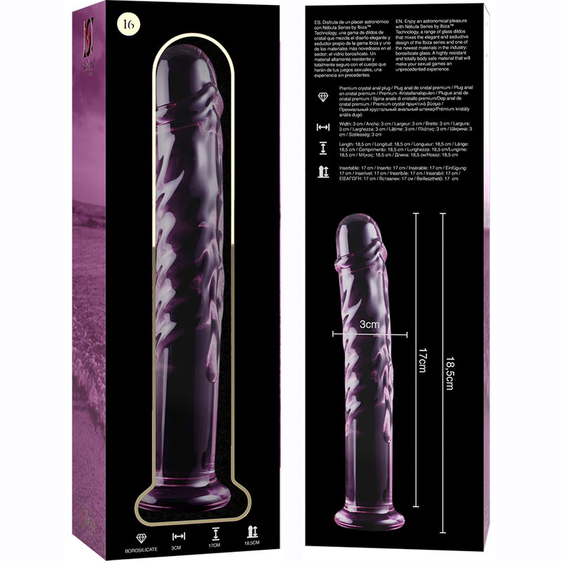 NEBULA SERIES BY IBIZA - MODELL 16 DILDO AUS BOROSILIKATGLAS ROSA 18,5 CM -O- 3 CM