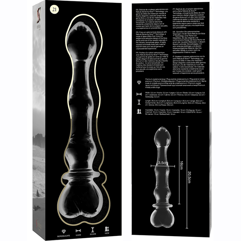 NEBULA SERIES BY IBIZA - MODELL 21 DILDO BOROSILIKATGLAS KLAR 20,5 CM -O- 3,5 CM