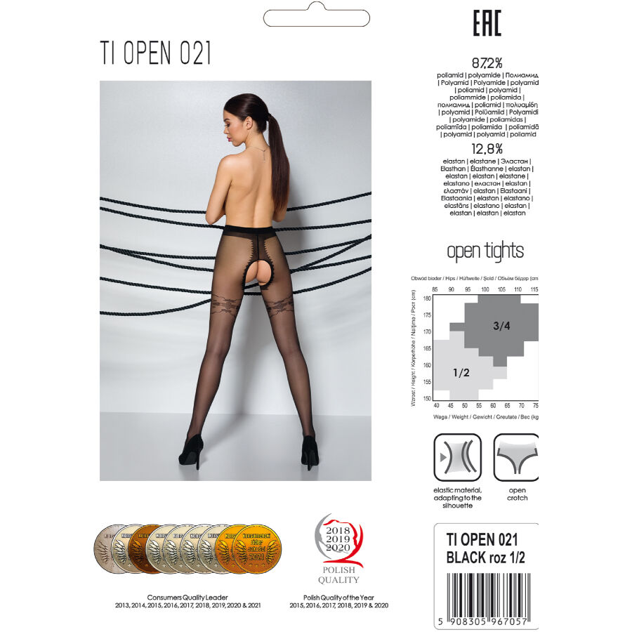 PASSION - TIOPEN 021 Schwarze Strumpfhose 3/4 20 DEN