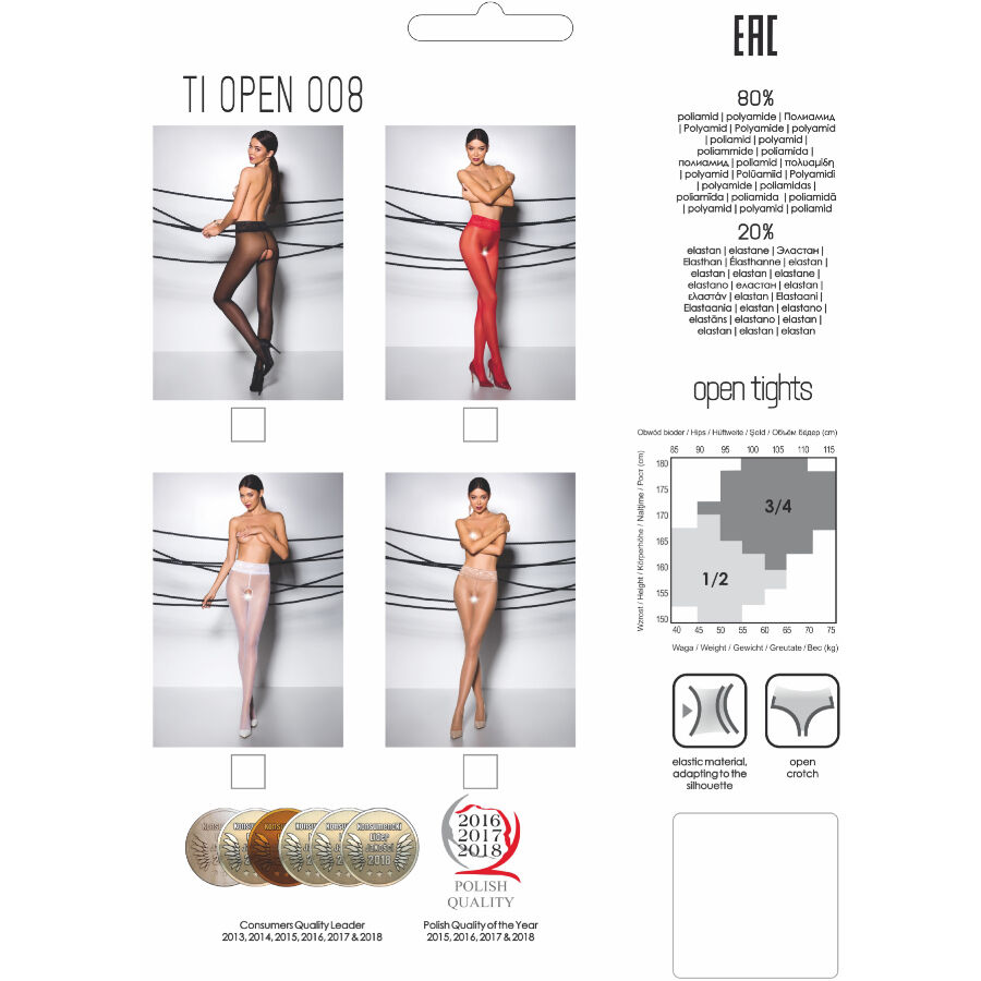 PASSION - TIOPEN 008 Rote Strumpfhose 3/4 30 DEN