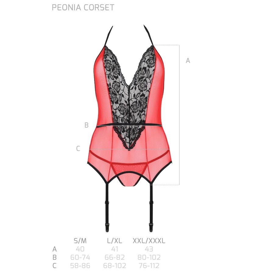 PASSION - PEONIA KORSAGE EROTISCHE LINIE ROT S/M