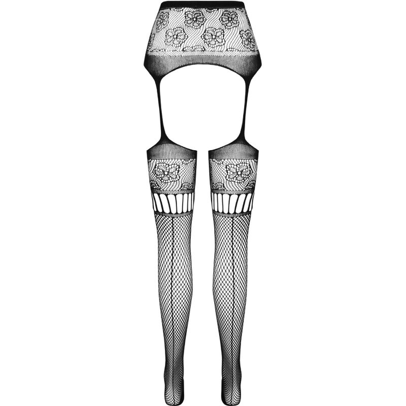 PASSION - S030 Strumpfhose mit schwarzem Garter, eine Größe