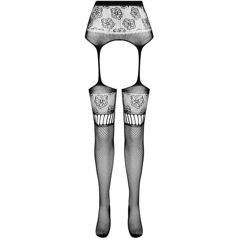 PASSION - S030 Strumpfhose mit schwarzem Garter, eine Größe
