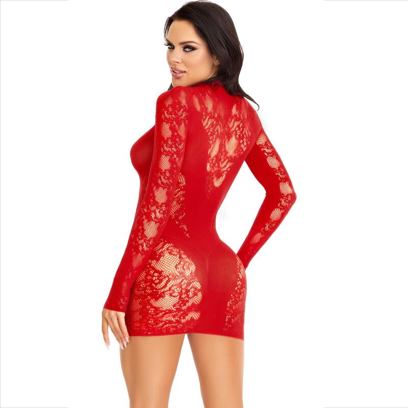 MINIKLEID MIT SPITZE LANGARM ROT