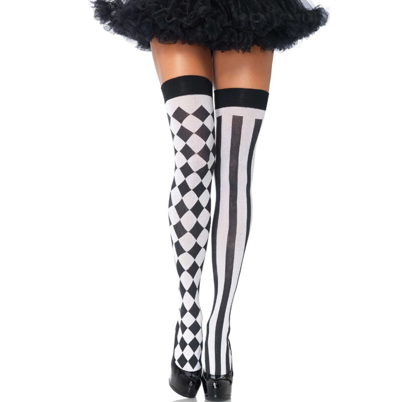 LEG AVENUE - Schwarze/Weiße Arlequin Hohe Socken
