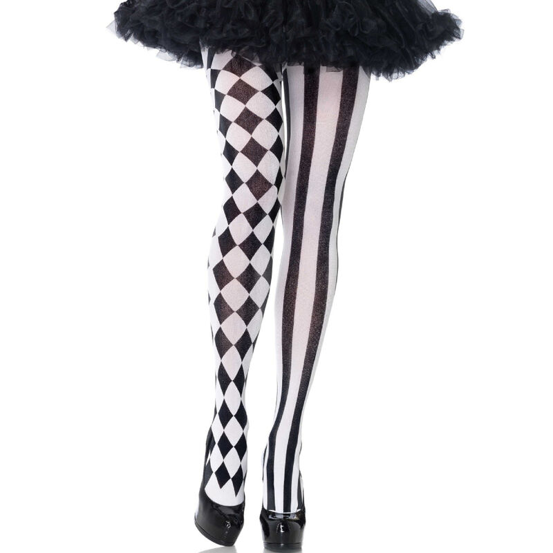 LEG AVENUE - Schwarze/Weiße Harlekin-Strumpfhose