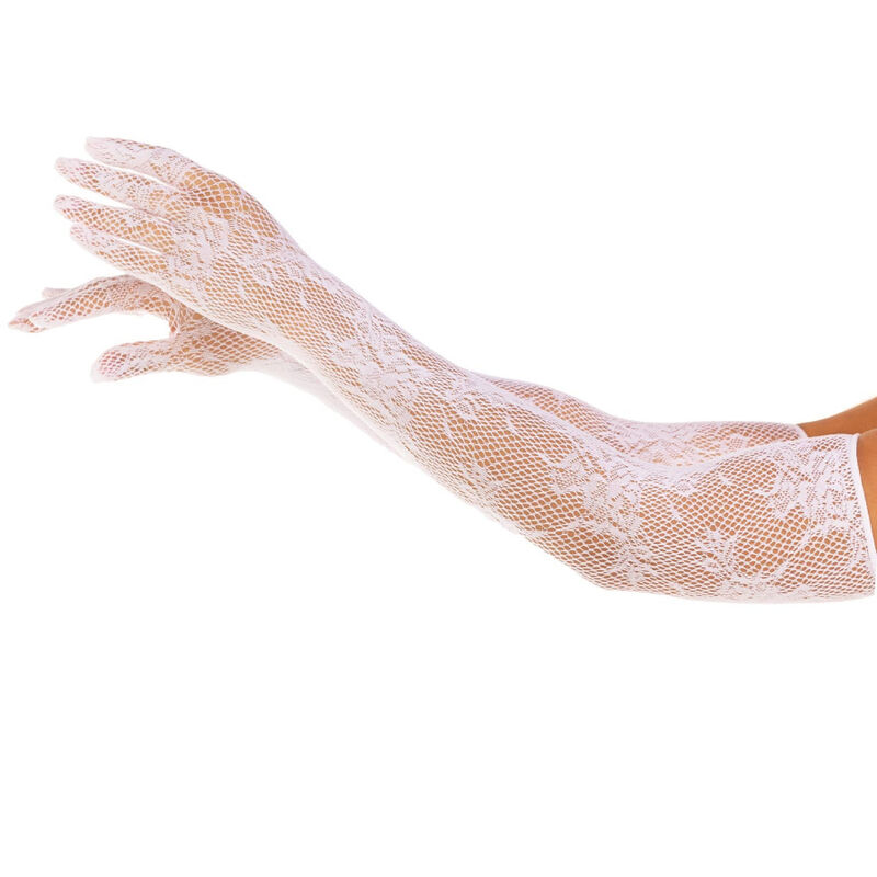 LEG AVENUE - Handschuhe mit roten Blumen, Weiß