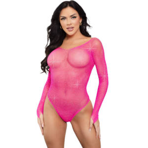 LANGÄRMELIGER BODYSUIT MIT KRISTALLMUSTER IN ROSA