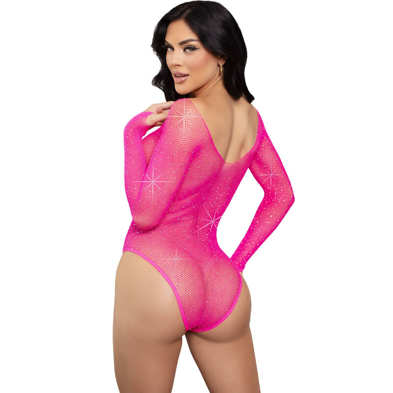 LANGÄRMELIGER BODYSUIT MIT KRISTALLMUSTER IN ROSA