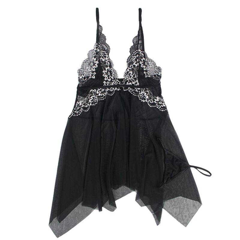 SUBBLIME - BABYDOLL AUS TÜLL MIT SPITZE L/XL