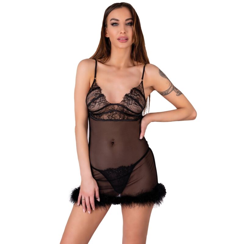 ZERUNAM SET BABYDOLL + SCHWARZER TANGA