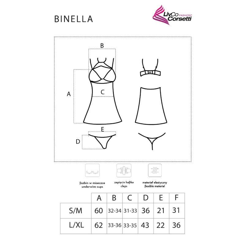 BINELLA SET BABYDOLL + TANGA Schwarz