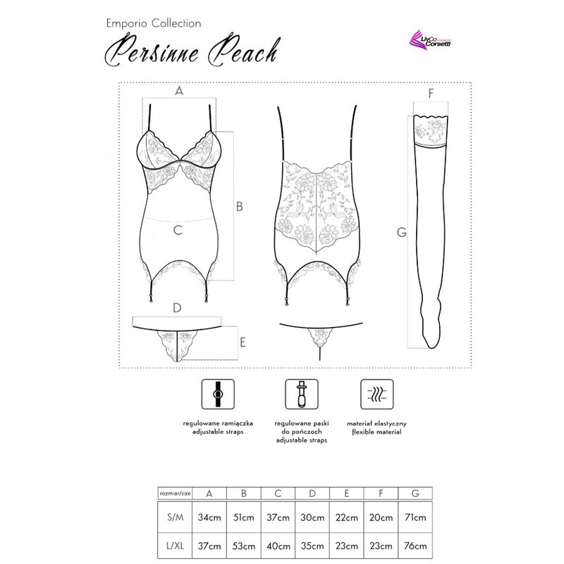 PERSINNE PEACH SET Korsett + Höschenset + Strümpfe