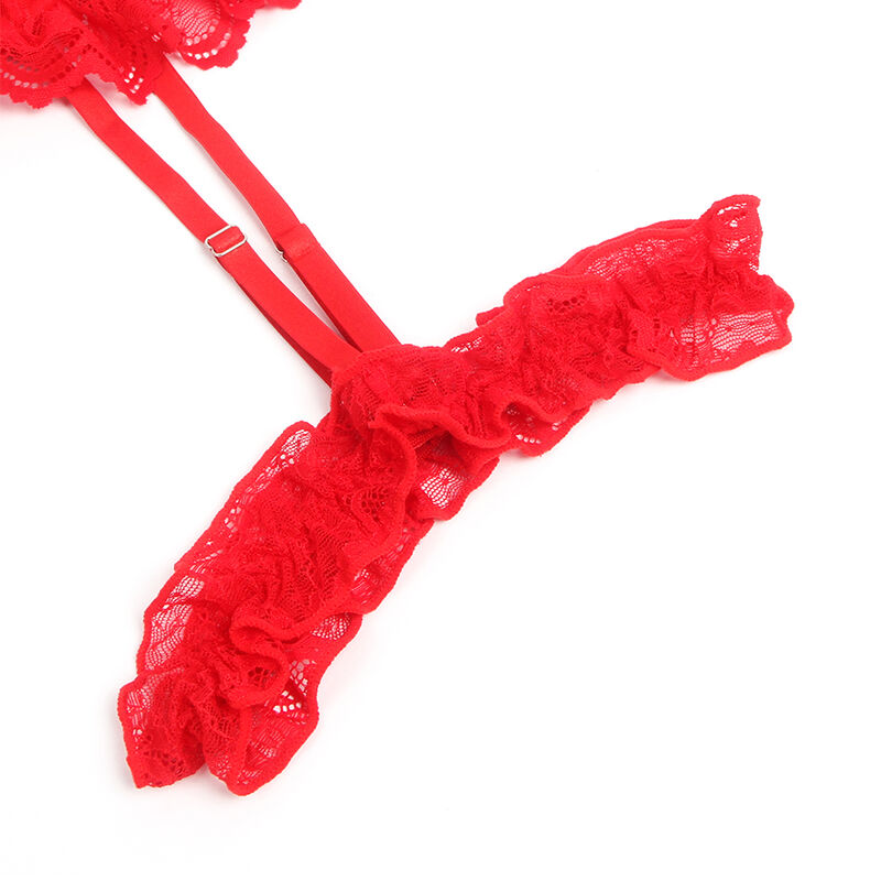 SUBBLIME - Teddy mit Strumpband mit Spitzen-Detail und Streifen Rot S/M