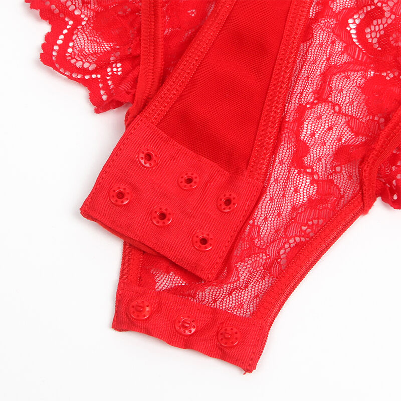 SUBBLIME - Teddy mit Strumpband mit Spitzen-Detail und Streifen Rot S/M