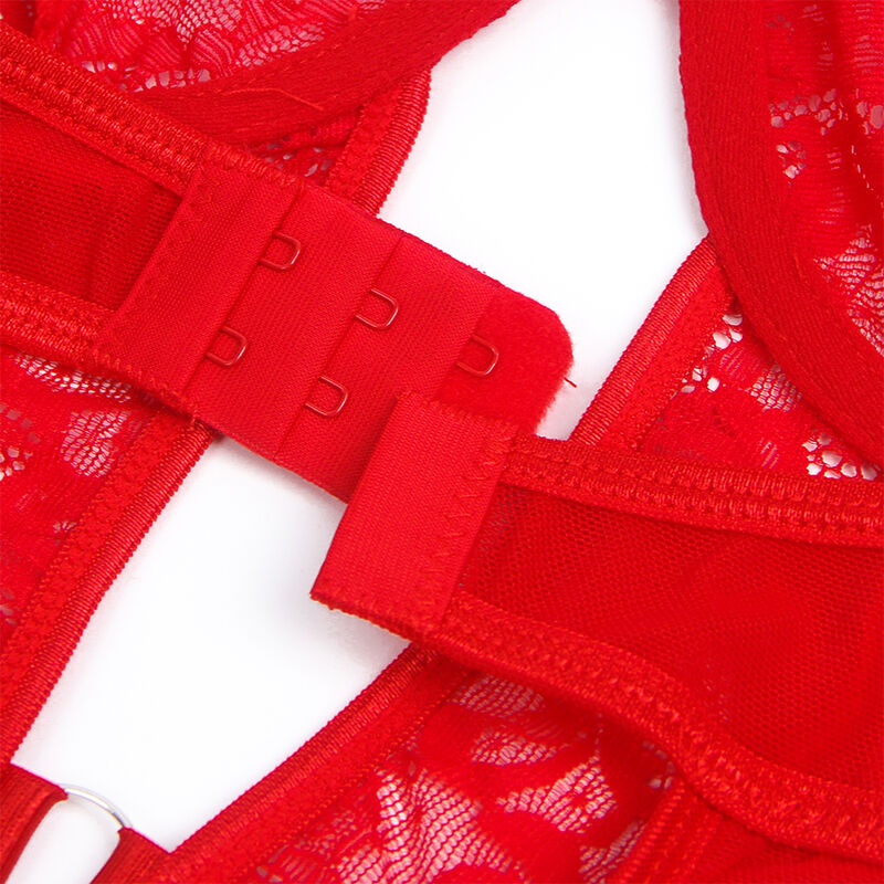 SUBBLIME - Teddy mit Strumpband mit Spitzen-Detail und Streifen Rot S/M