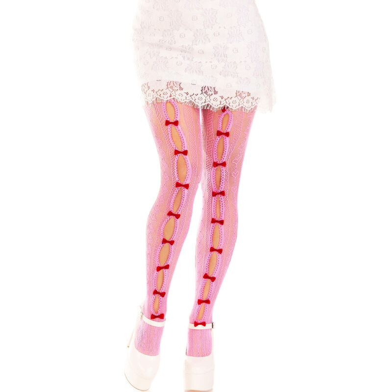 STRÜMPFE MIT ÖFFNUNGEN HERZ & SCHLEIFEN ROSA