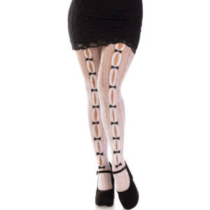 LEG AVENUE - Strümpfe mit Öffnungen Herz & Schleifen Weiß
