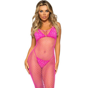 LEG AVENUE - Langes Netzkleid Pink Einheitsgröße