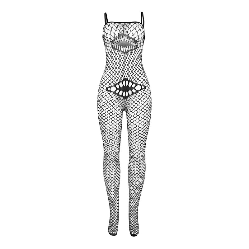 SUBBLIME - 952112 Netz-Bodystocking mit Details auf Brust und Bauch Schwarz Eine Größe