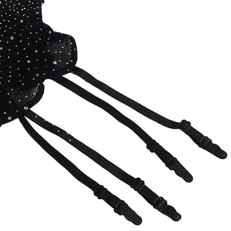 SUBBLIME - 952174 Netz-Bodystocking mit Handschuhen und Diamanten Schwarz Einheitsgröße