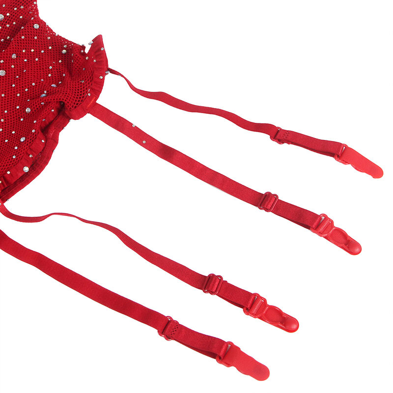 SUBBLIME - 952181 Netz-Bodystocking mit Handschuhen und Diamanten Rot Einheitsgröße