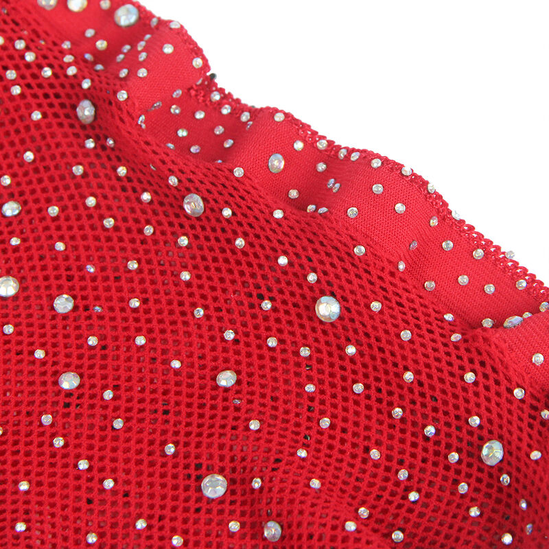 SUBBLIME - 952181 Netz-Bodystocking mit Handschuhen und Diamanten Rot Einheitsgröße