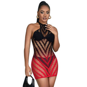 SUBBLIME - 952242 Rotes und schwarzes Kleid aus elastischem Netz mit abgeschnittenem Degrad, eine Größe