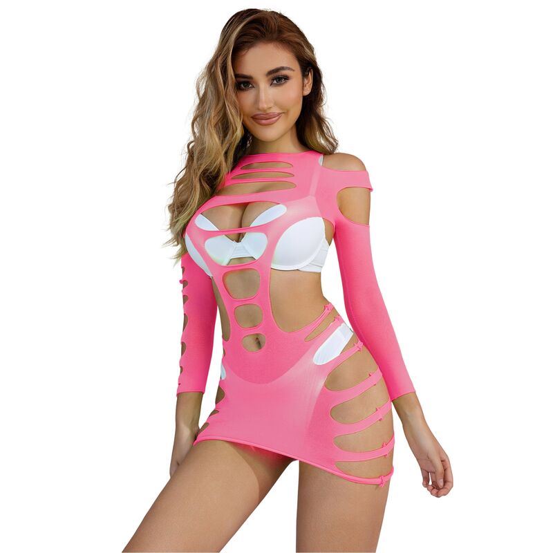 SUBBLIME - 952273 Langärmliges elastisches Netzkleid Rosa Einheitsgröße