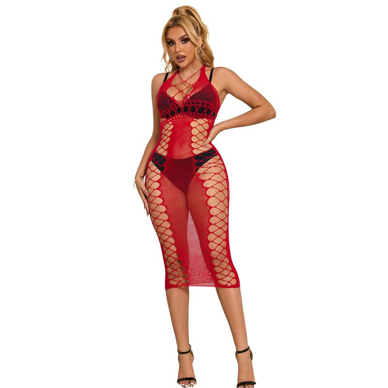 SUBBLIME - 952327 Langes rotes Netzkleid Eine Größe