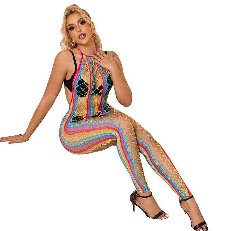 SUBBLIME - 952358 Regenbogen-Mesh-Neckholder-Bodystocking XS/M