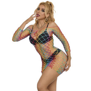 SUBBLIME - 952426 Regenbogen-Kleid mit langen Ärmeln und Netz, eine Größe