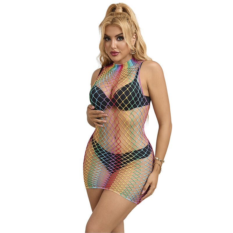 SUBBLIME - 952433 RAINBOW HOHER KRAGEN ÄRMELLOS NETZKLEID EINE GRÖSSE