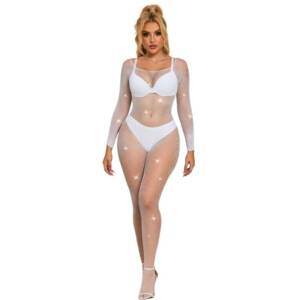 SUBBLIME - 952396 Netz-Bodystocking mit Diamanten langarm Weiß eine Größe