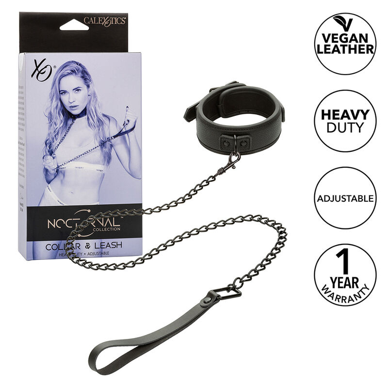 CALEXOTICS - NOCTURNAL Halsband & Leine aus verstellbarem Leder in Schwarz