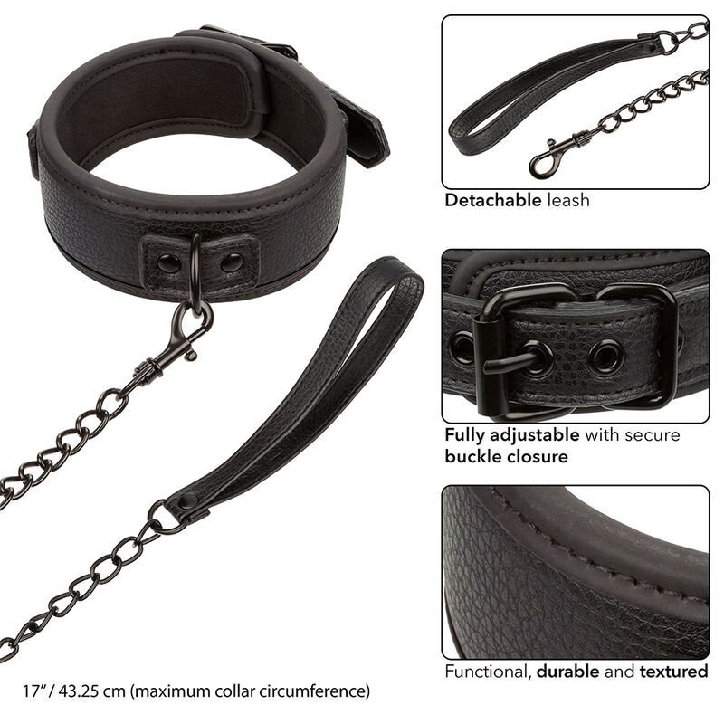 CALEXOTICS - NOCTURNAL Halsband & Leine aus verstellbarem Leder in Schwarz