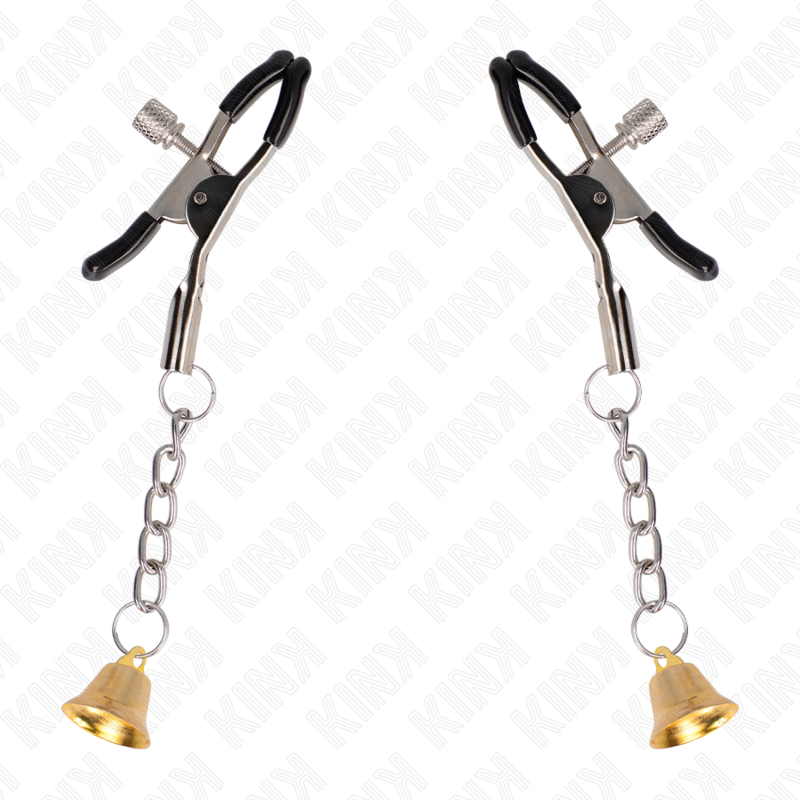 KINK - Goldene Nippelklemmen mit Glockenanhänger 6 cm