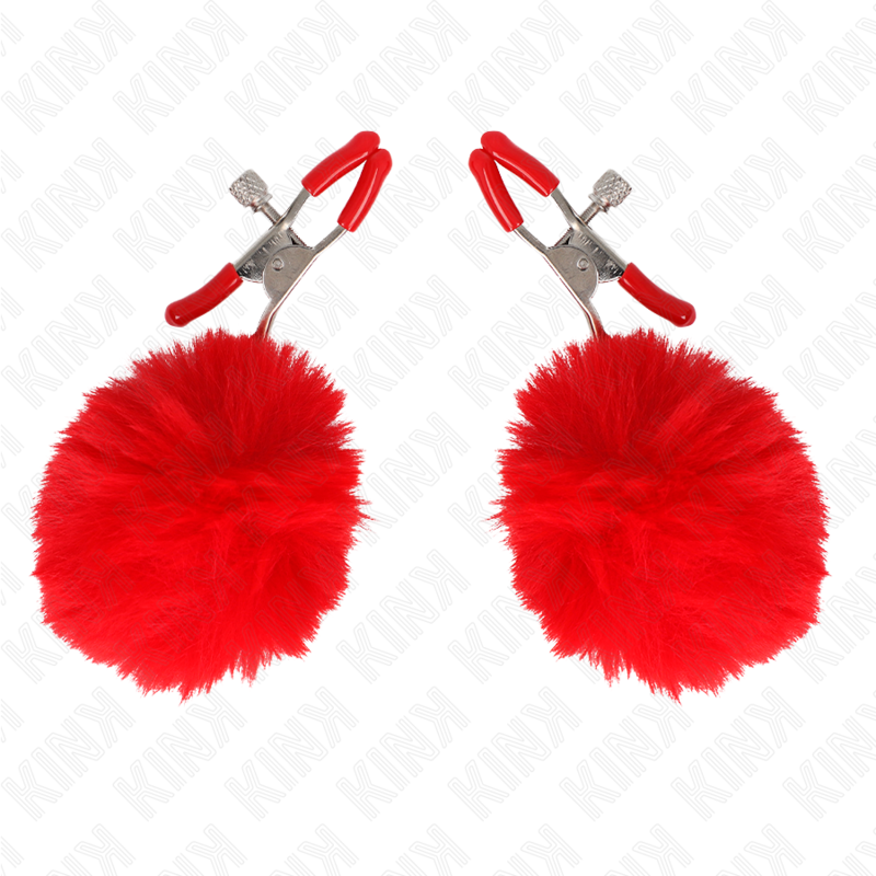 KINK - Kunstfellball-Nippelklemme Rot 6 cm