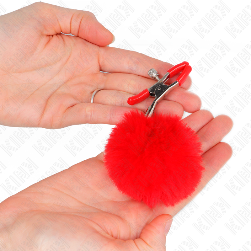 KINK - Kunstfellball-Nippelklemme Rot 6 cm