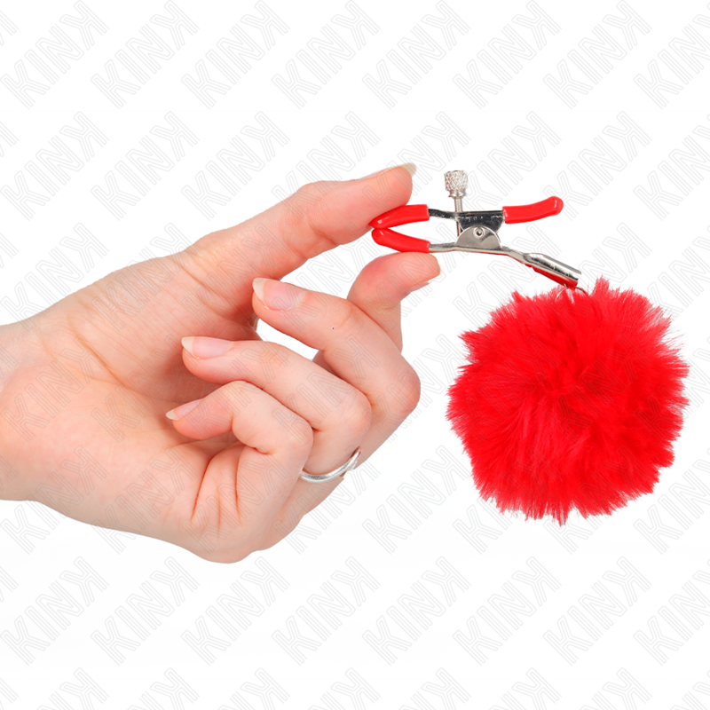 KINK - Kunstfellball-Nippelklemme Rot 6 cm