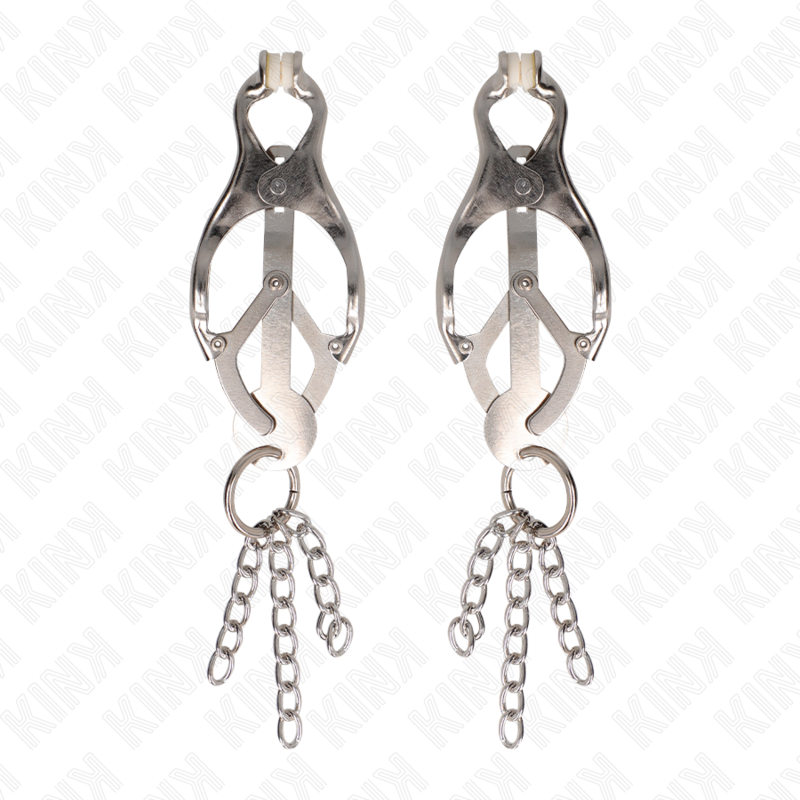 KINK - Japanische Kleeblatt-Nippelklemmen mit kleinen Ketten Silber