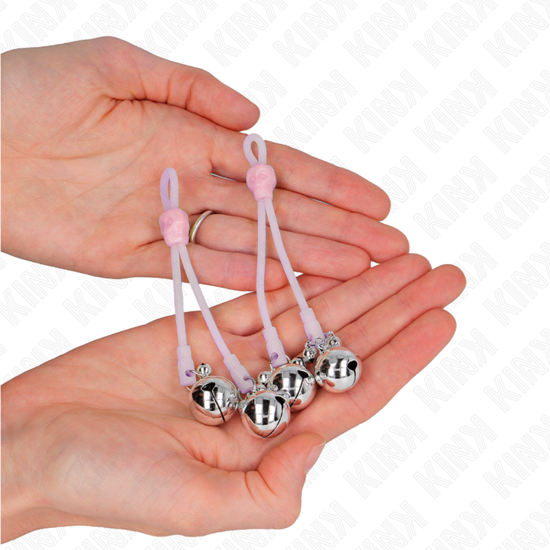 KINK - Leuchtende Totenkopf-Nippelklemmen mit Ringglöckchen verstellbar Rosa/Silber