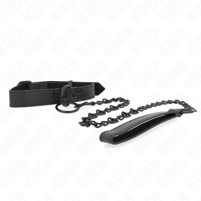 KINK - Halsband mit dunkler Leine 65 cm verstellbar 37-54 cm x 3 cm