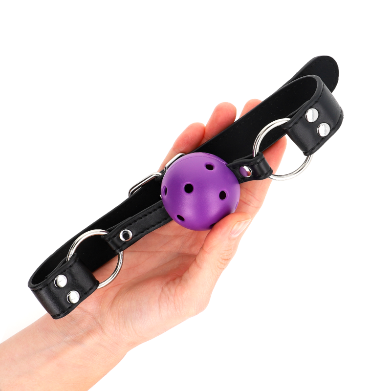 KINK - Atmungsaktiver Ball 4 cm Knebel mit Doppelniet Lila 62,5 x 2,5 cm verstellbar 42-58 cm