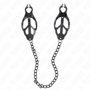 KINK - Japanische Kleeblatt-Nippelklemmen mit Kette Schwarz 30 cm