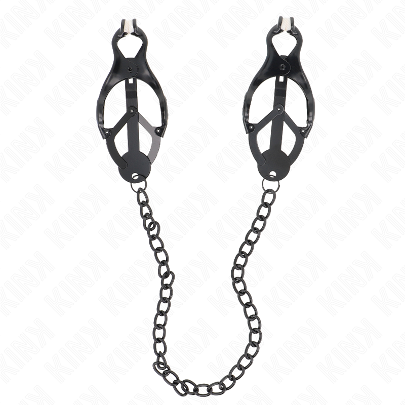 KINK - Japanische Kleeblatt-Nippelklemmen mit Kette Schwarz 30 cm