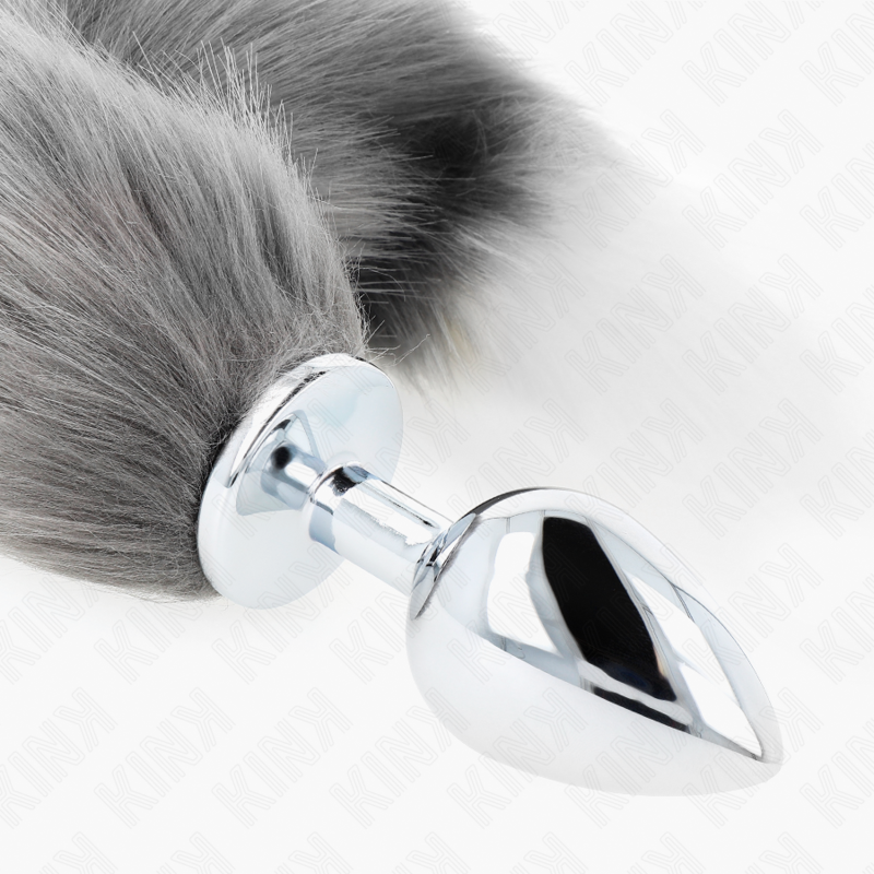 KINK - Analplug Größe L 10 x 4 cm mit Kunststoffschwanz 40 cm grau und weiß