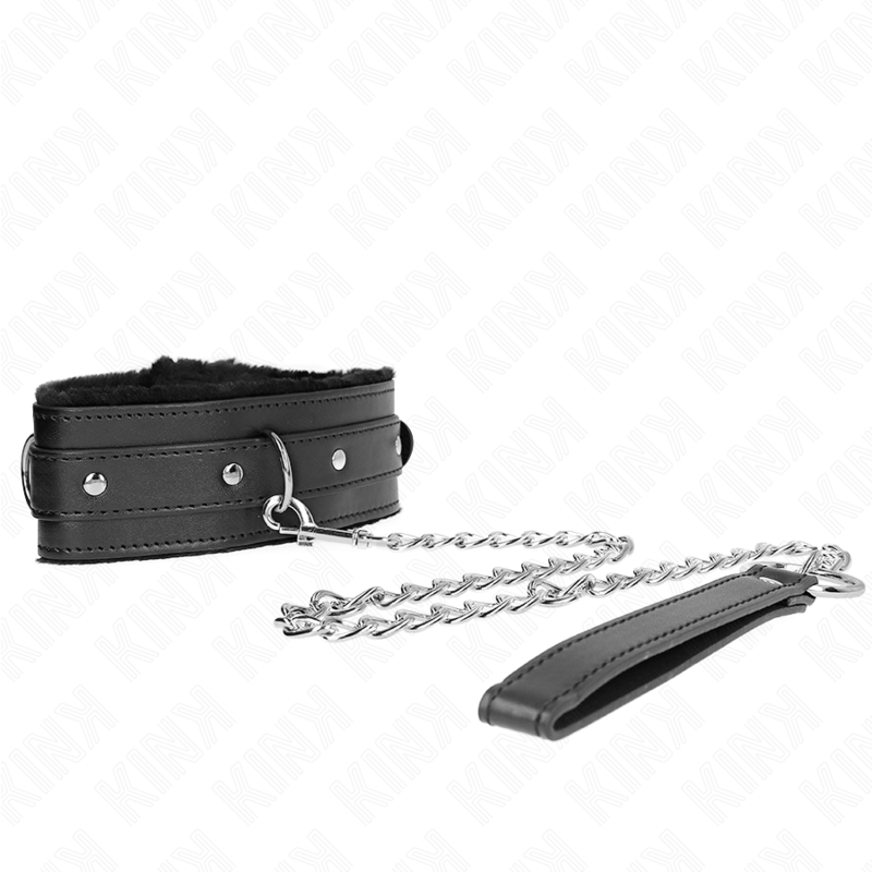 KINK - Halsband mit Leine 65 cm mit Einschränkungen Schwarz 36-42 cm x 5,5 cm
