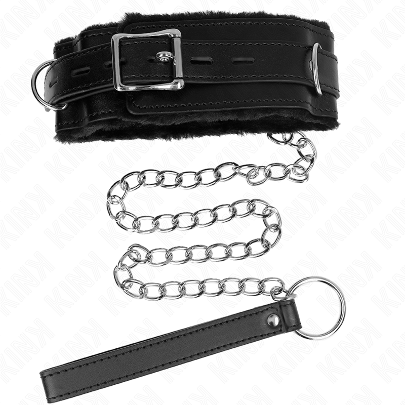 KINK - Halsband mit Leine 65 cm mit Einschränkungen Schwarz 36-42 cm x 5,5 cm