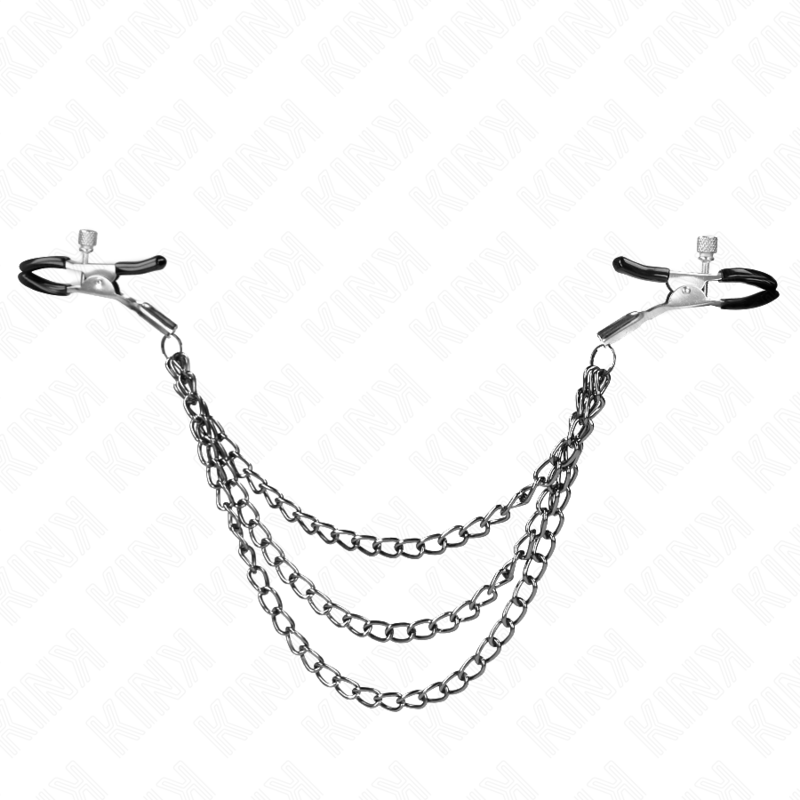 KINK - Nippelklemmen mit 3 Ketten Schwarz 20/23/28 cm